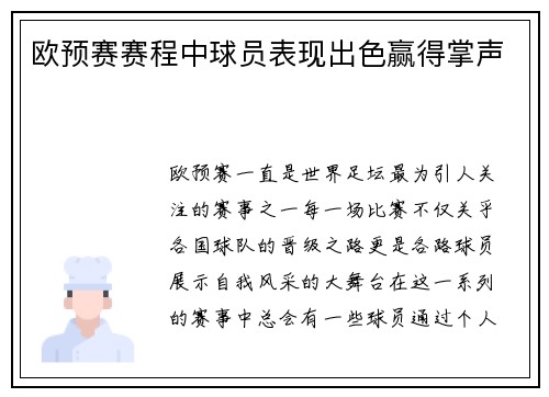 欧预赛赛程中球员表现出色赢得掌声