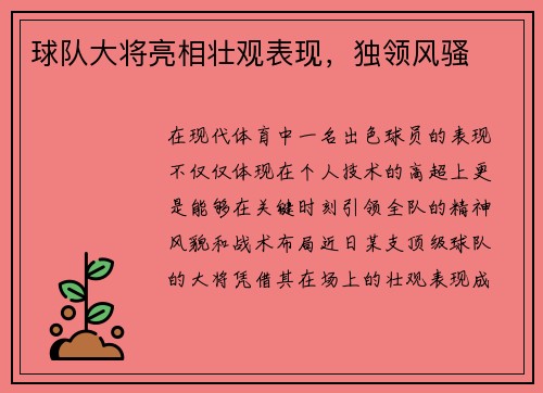 球队大将亮相壮观表现，独领风骚