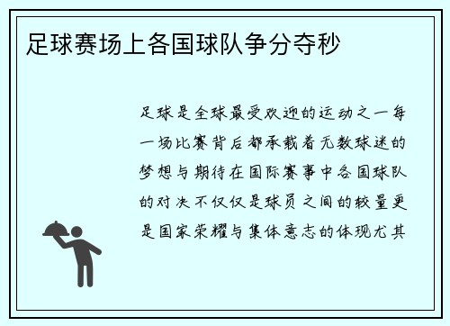 足球赛场上各国球队争分夺秒