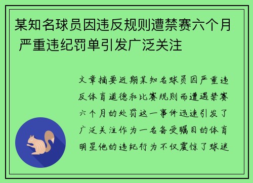 某知名球员因违反规则遭禁赛六个月 严重违纪罚单引发广泛关注
